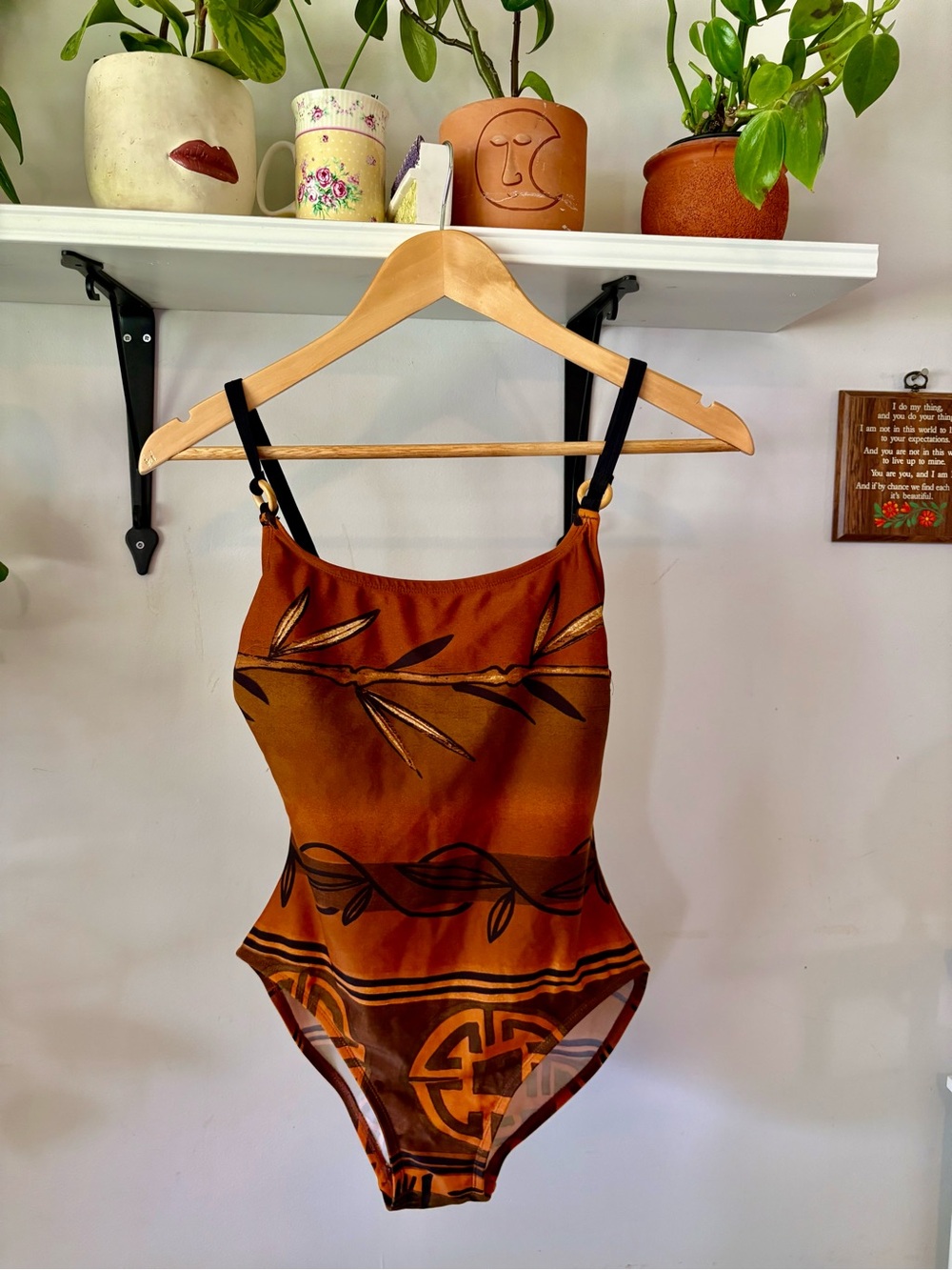 Elegant Brown One-Piece Swimsuit